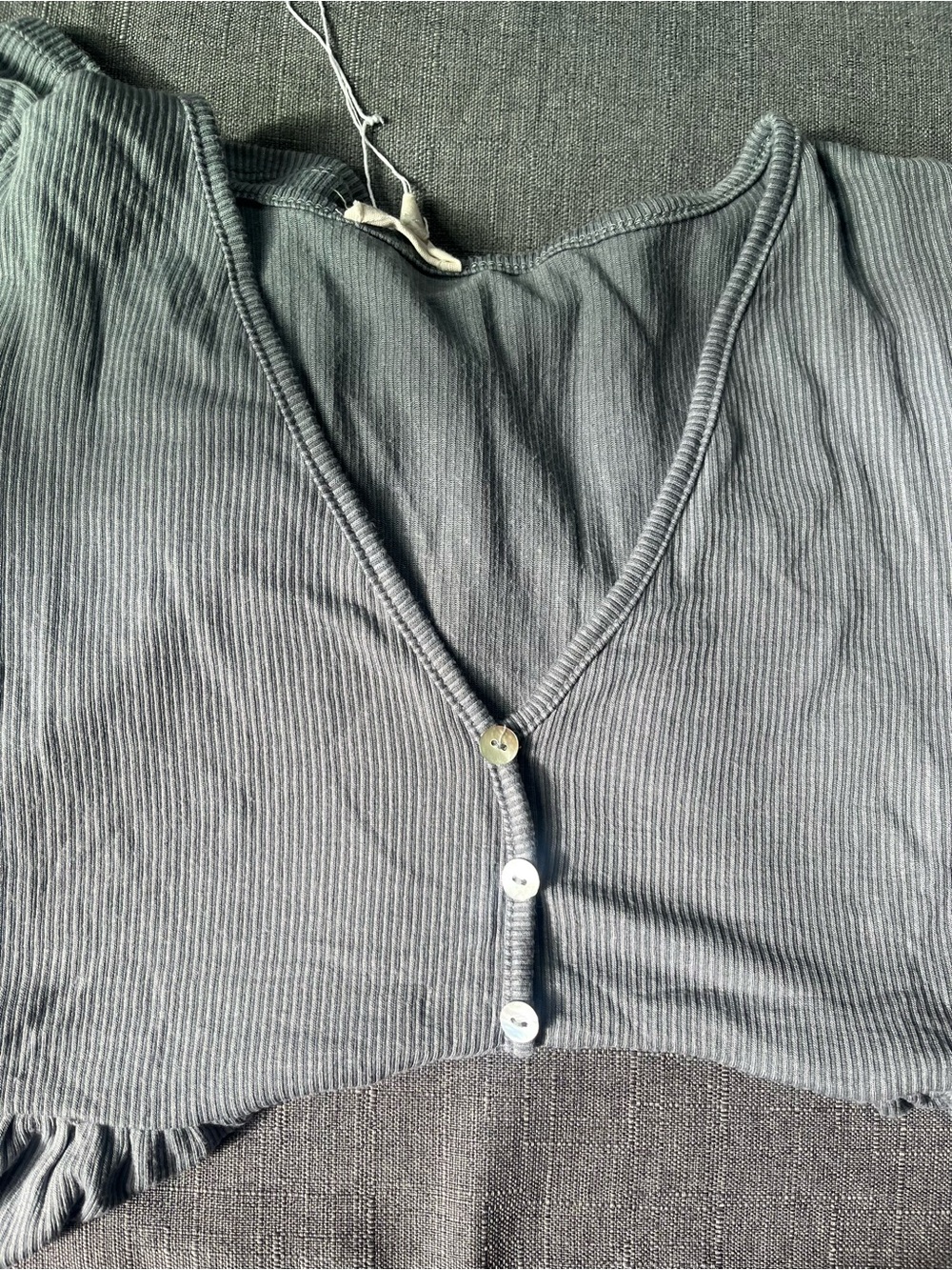 Ribbed V-Neck Button Front Crop Top in Slate Gray